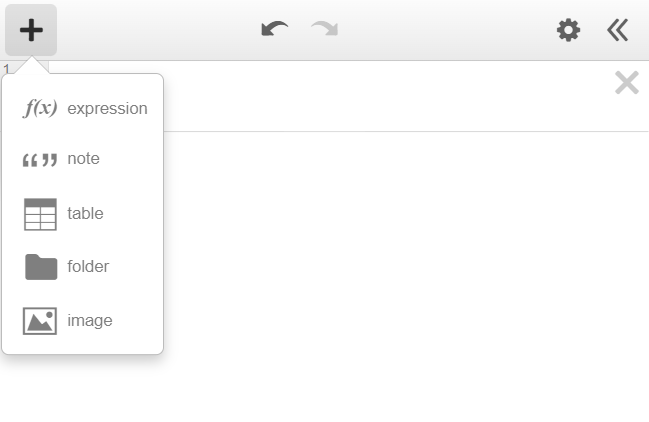 Clicking the plus icon in the top left corner of Desmos.