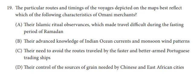 Example of Individual Multiple Choice Question (AP World MCQ 2017).