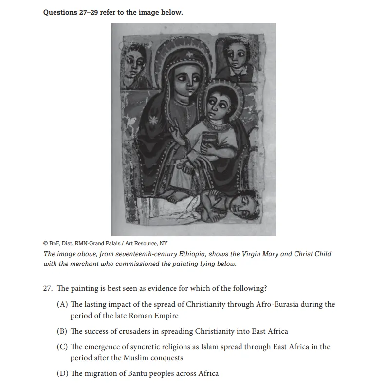 Image for Q27 29 on the AP World MCQ 2017.