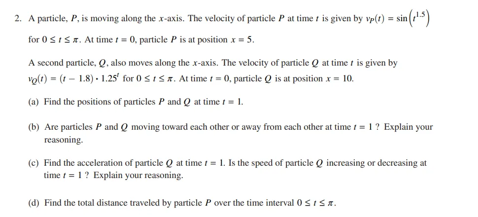 Question 2 on the AP Calc AB exam FRQ in 2021.