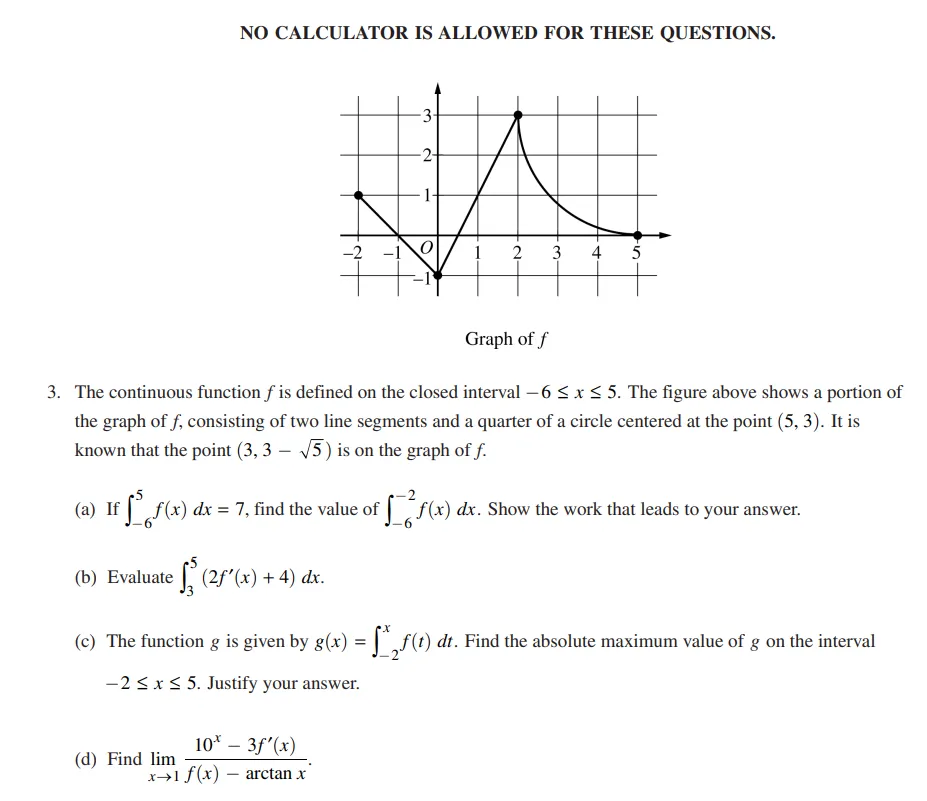Question 3 on the AP Calc AB exam FRQ 2019..