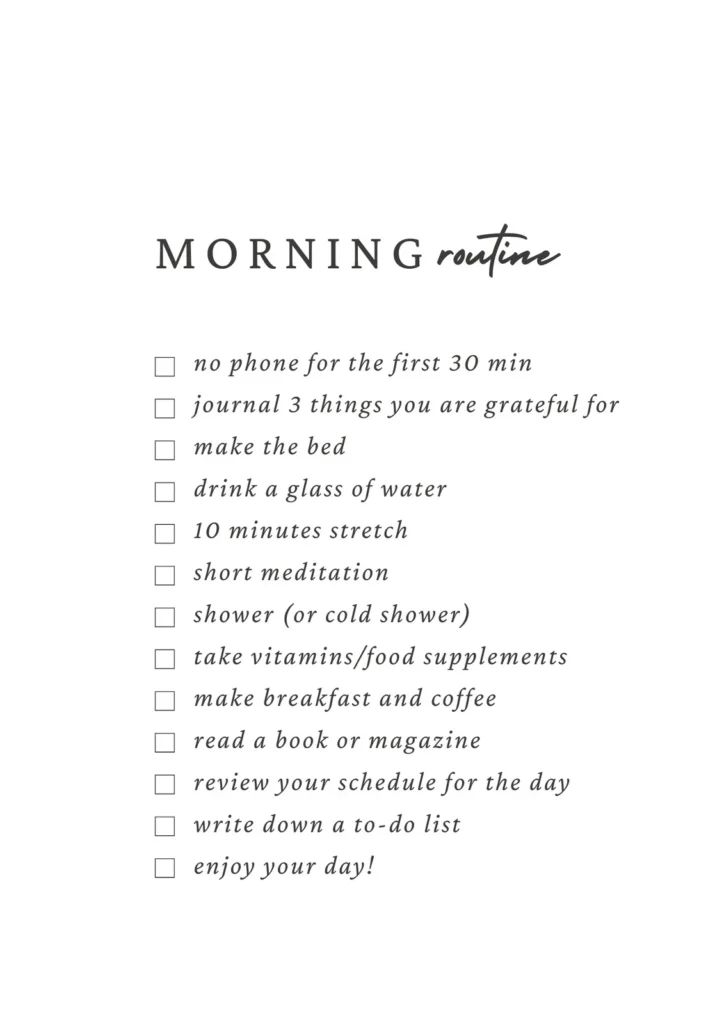 Example of a morning routine checklist that can result in productive summer habits for teens.