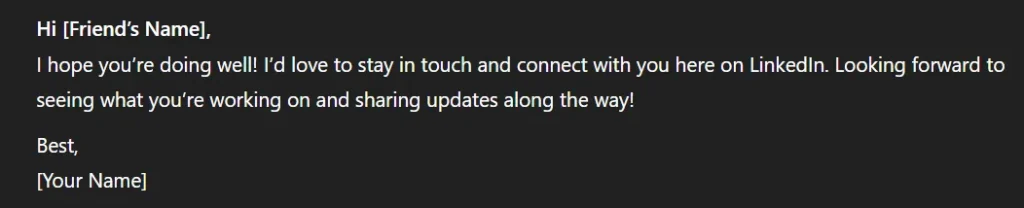 Unoptimized Linked In connection friend request message.