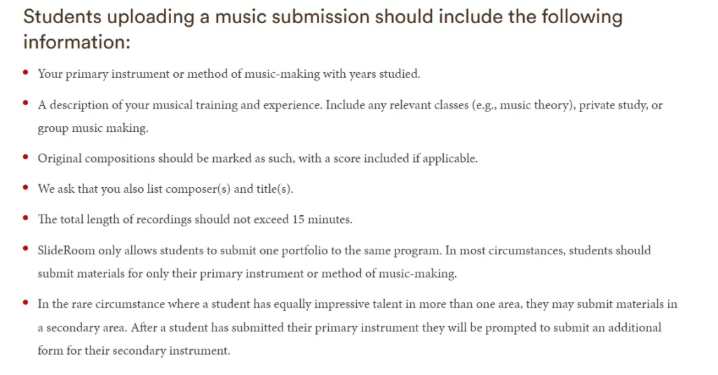 Additional information to consider when submitting a supplemental music portfolio.