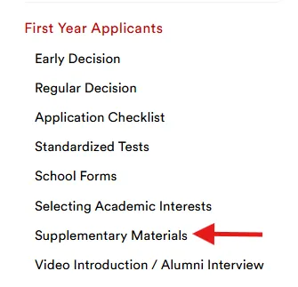 Sidebar drop down menu for first year applicants.
