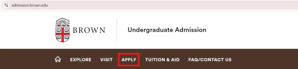 The Apply button on Brown University homepage.